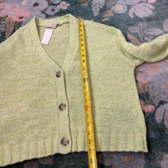 NWT Loft Sweater Womens Small Lime Green Marled Knit Cardigan Cropped Button Up - Picture 11 of 13